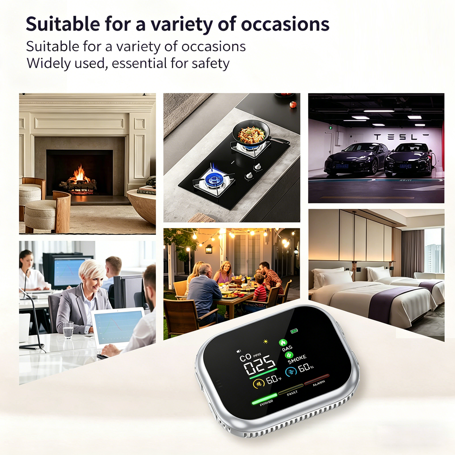 Therova 6-in-1 Environment Monitor – Plug-In CO, Gas, Smoke, Temperature & Humidity Display