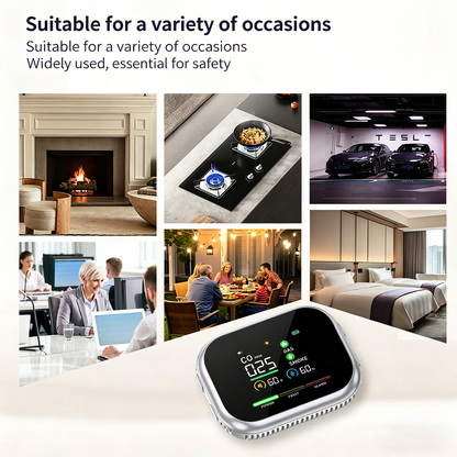Therova 6-in-1 Environment Monitor – Plug-In CO, Gas, Smoke, Temperature & Humidity Display