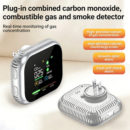 Therova 6-in-1 Environment Monitor – Plug-In CO, Gas, Smoke, Temperature & Humidity Display