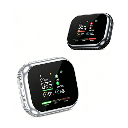 Therova 6-in-1 Environment Monitor – Plug-In CO, Gas, Smoke, Temperature & Humidity Display